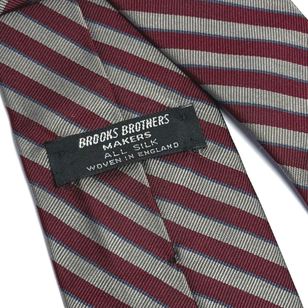 VTG Brooks Brothers Makers Silk Striped Tie Dark Red Grey Classic Office Preppy